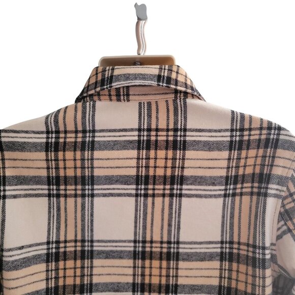 SANCTUARY ANTHROPOLOGIE Girlfriend Shacket Cream Tan Black Plaid Flannel- S - Picture 6 of 9